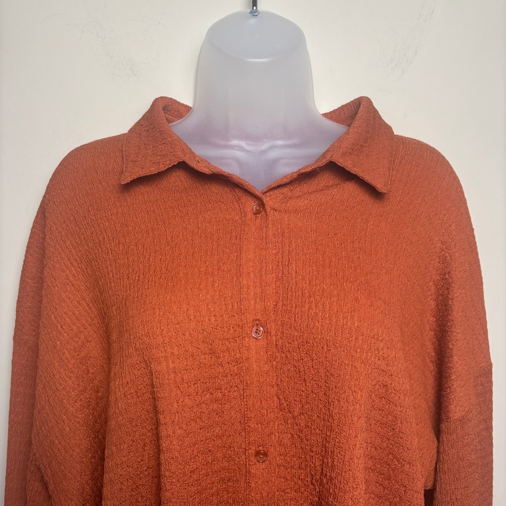 Fashion Nova Orange Oversized Long Sleeve Tunic Button Shirt Shorts Set Women XL - Picture 2 of 11